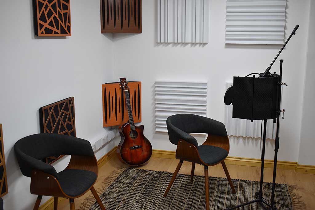 the interior of the professional recording studio with musical i